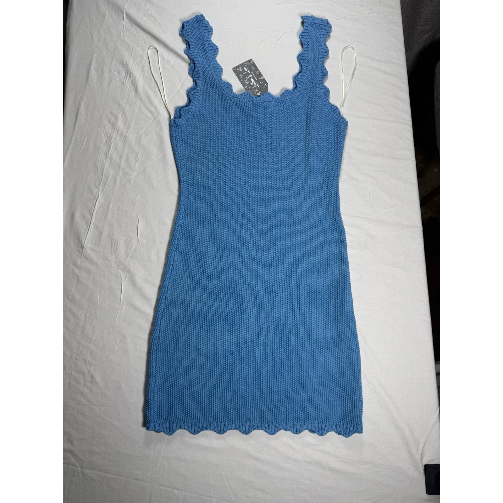 Double Zero Knit Mini Dress Womens Medium Blue New Scalloped Sleeveless Dz25a938 — image 2 of 8